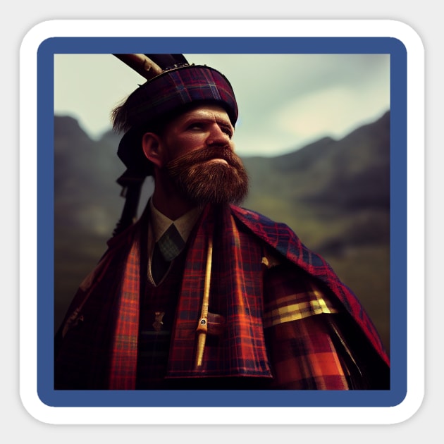 Scottish Highlander in Clan Tartan Sticker by Grassroots Green